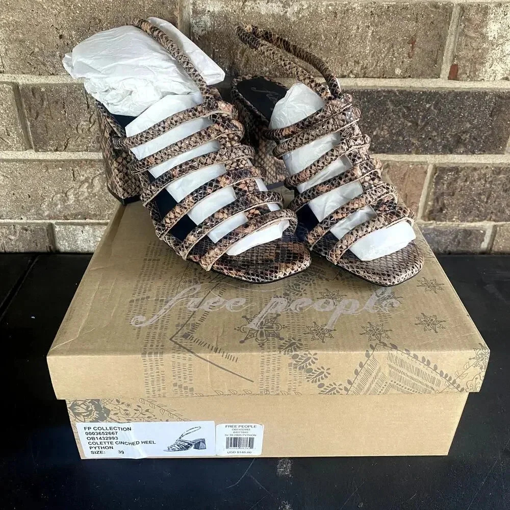 NEW IN BOX Free People Colette Block Heel Sandal Snake Pattern Size 39 / 9
